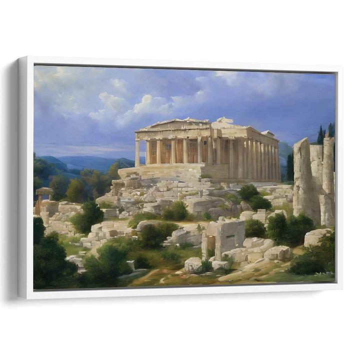 Faded Glory Echoes Forever: Classical Greek Temple in Sunlit Ruins Canvas Art Print