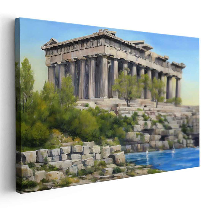 Nature's Parthenon Symphony: Majestic Parthenon Amid Nature's Splendor Canvas Art