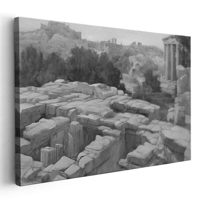 Whispers From Ancient Stones: Monochrome Sketch of Ancient Athens Ruins
