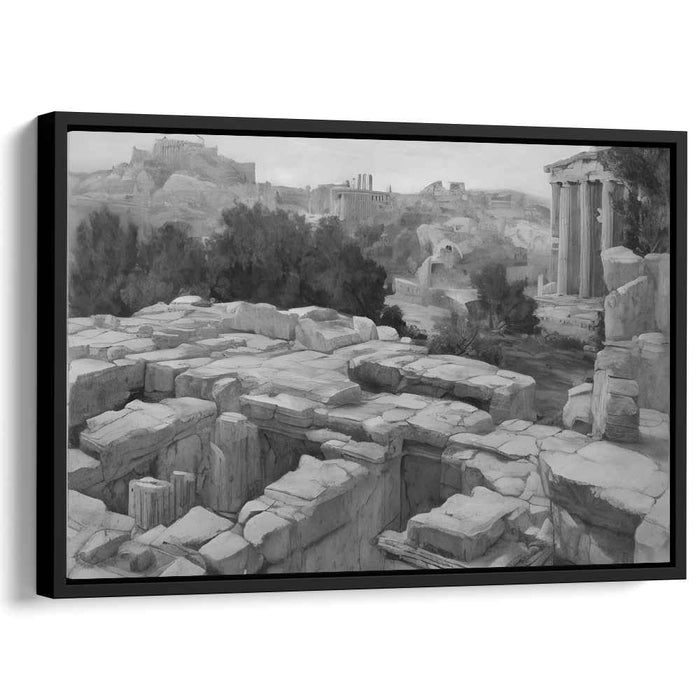 Whispers From Ancient Stones: Monochrome Sketch of Ancient Athens Ruins