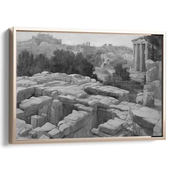 Whispers From Ancient Stones: Monochrome Sketch of Ancient Athens Ruins