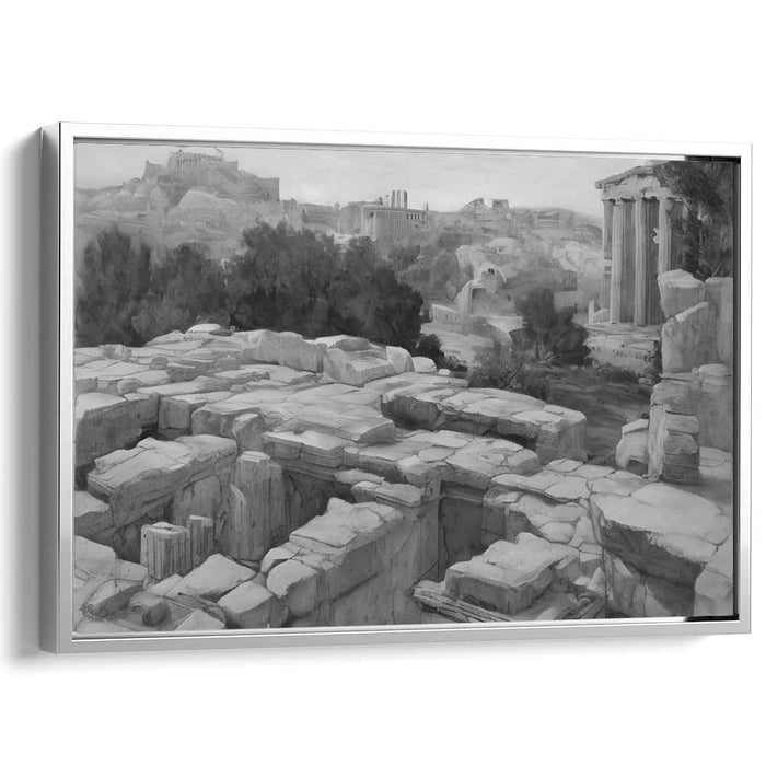 Whispers From Ancient Stones: Monochrome Sketch of Ancient Athens Ruins