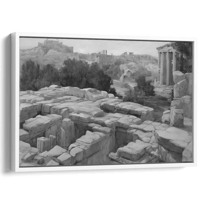 Whispers From Ancient Stones: Monochrome Sketch of Ancient Athens Ruins