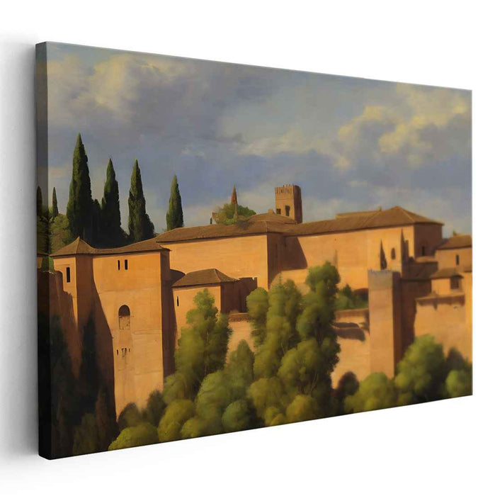 Eternal Echoes of Stone Roses: Romantic Realism in a Timeless Fortress Landscape Canvas Art