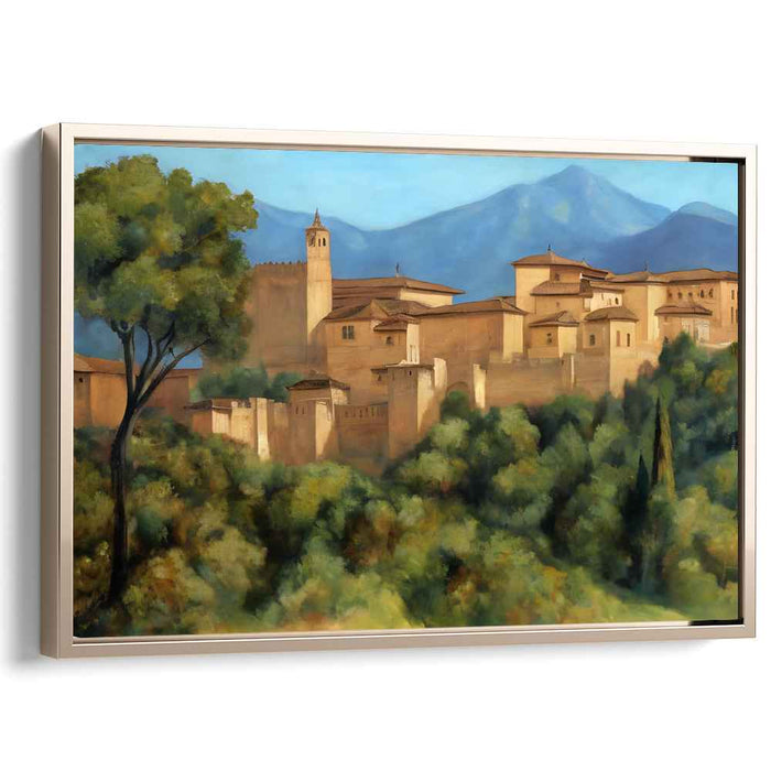 Medieval Stronghold Haven: Realistic Historical Fortress Amidst Verdant Landscapes Canvas Art