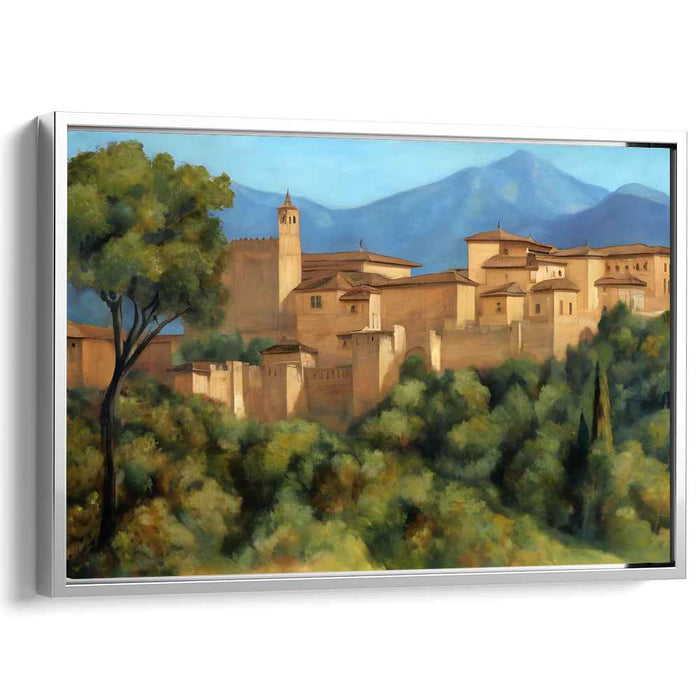 Medieval Stronghold Haven: Realistic Historical Fortress Amidst Verdant Landscapes Canvas Art