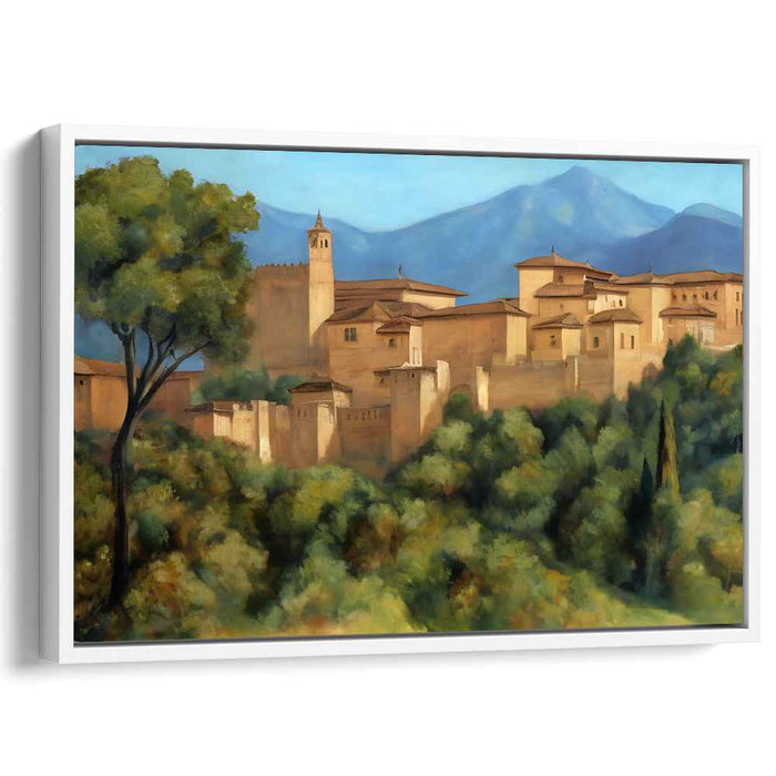 Medieval Stronghold Haven: Realistic Historical Fortress Amidst Verdant Landscapes Canvas Art