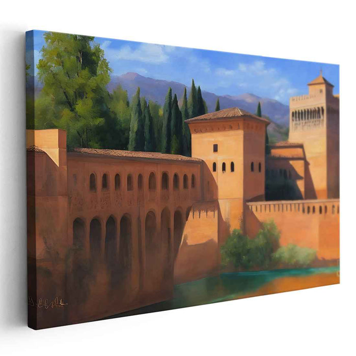 Golden Hour Structures: Sunlit Architectural Splendor Canvas Art Print