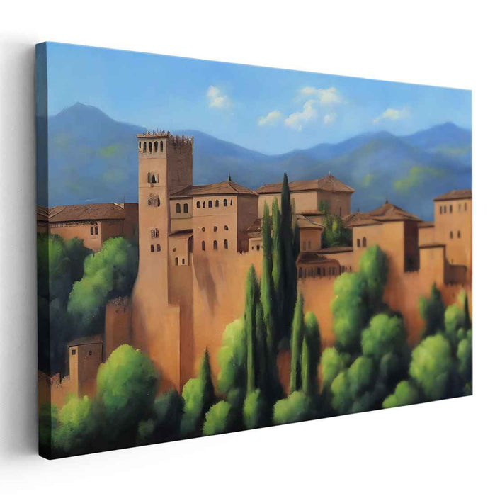 Foliage Fortress Legacy: Historical Fortress Amidst Lush Greenery Canvas Art Print