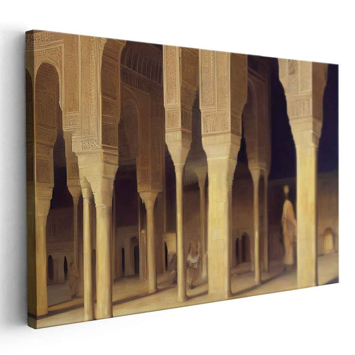 Majestic Halls: Intricate Architectural Marvel in Golden Hues Canvas Art Print