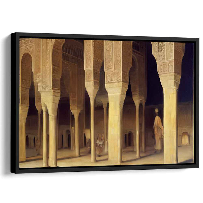 Majestic Halls: Intricate Architectural Marvel in Golden Hues Canvas Art Print