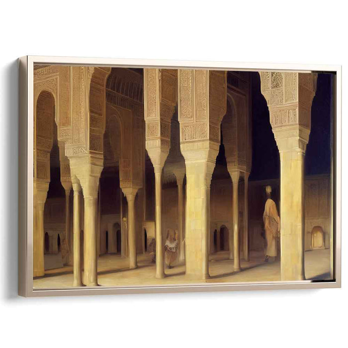 Majestic Halls: Intricate Architectural Marvel in Golden Hues Canvas Art Print