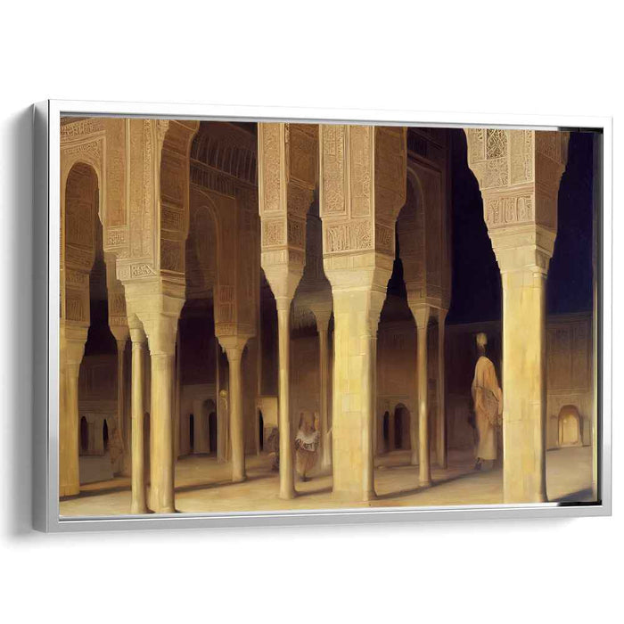 Majestic Halls: Intricate Architectural Marvel in Golden Hues Canvas Art Print