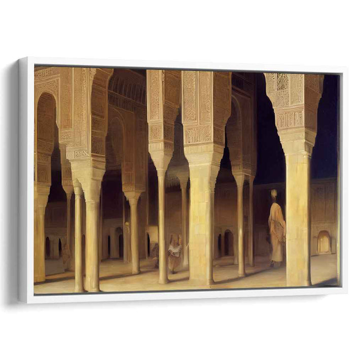 Majestic Halls: Intricate Architectural Marvel in Golden Hues Canvas Art Print