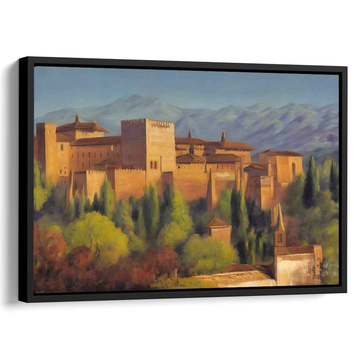 Whispers Among Snowy Peaks: Romantic Alhambra Palace and Sierra Nevada Landscape Canvas Art