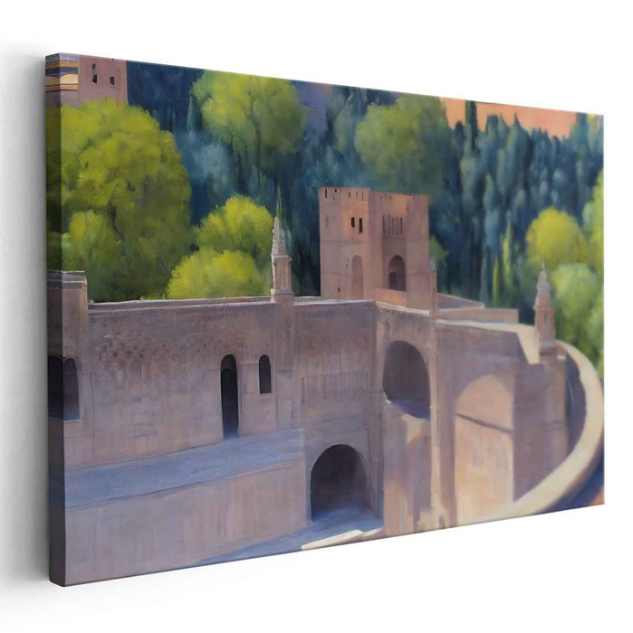 Mossy Citadel Enclave: Ancient Fortress Amidst Verdant Foliage Canvas Art Print