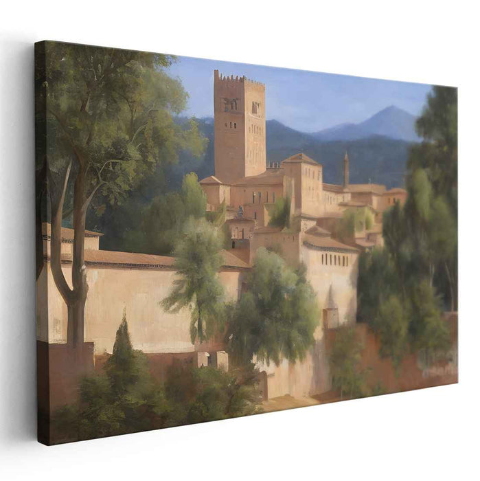 Seaside Citadel View: Mediterranean Fortress Landscape Canvas Art Print