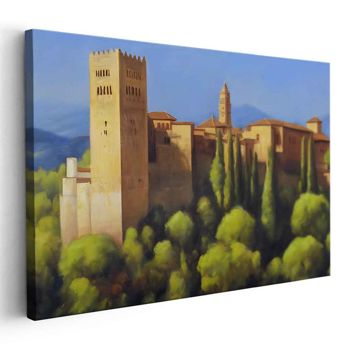 Timeless Citadel Haven: Renaissance-Inspired Historical Fortress Amidst Verdant Landscape Canvas Art
