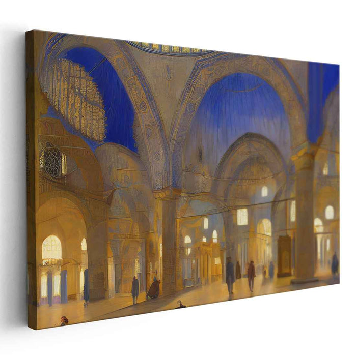 Gilded Whispers in Azure Hues: Byzantine Blue and Gold Interior Canvas Art Print