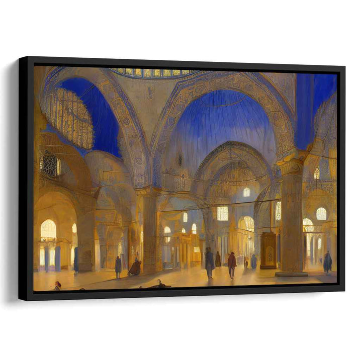 Gilded Whispers in Azure Hues: Byzantine Blue and Gold Interior Canvas Art Print