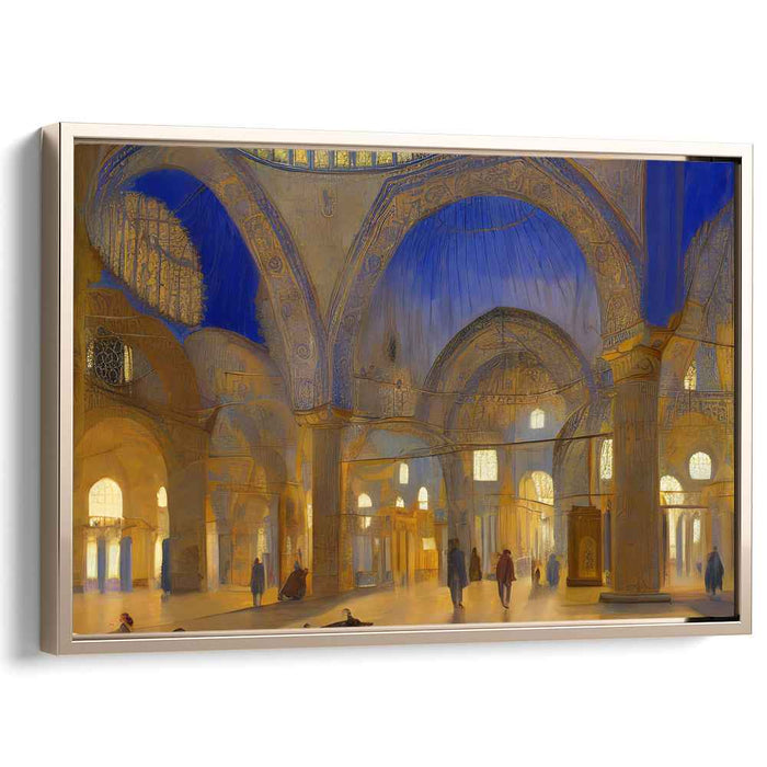 Gilded Whispers in Azure Hues: Byzantine Blue and Gold Interior Canvas Art Print