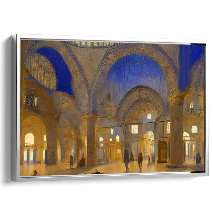 Gilded Whispers in Azure Hues: Byzantine Blue and Gold Interior Canvas Art Print