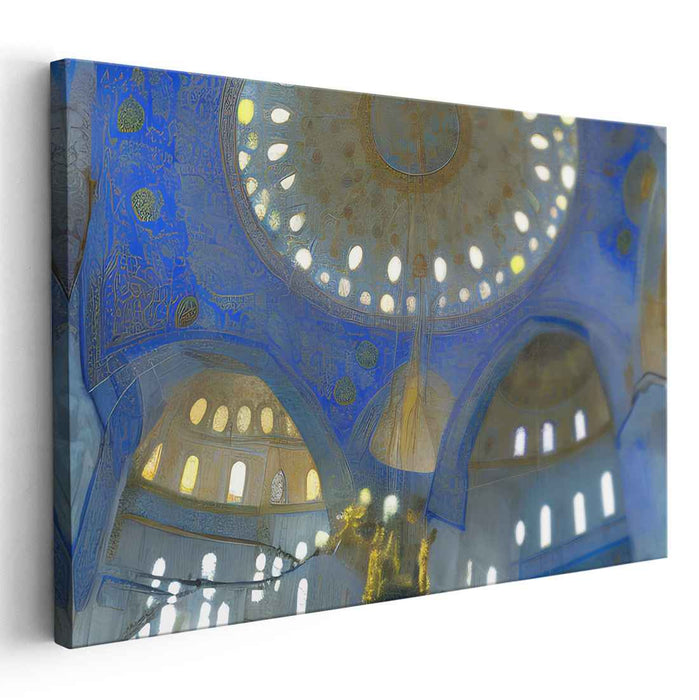 Majestic Dome: Intricate Blue and Gold Architectural Interior Canvas Art Print