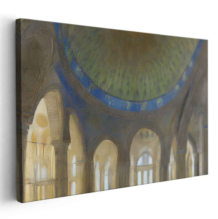 Celestial Canopy: Romantic Golden and Azure Architectural Canvas Art