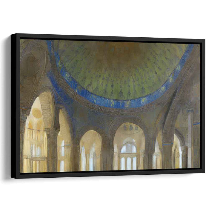 Celestial Canopy: Romantic Golden and Azure Architectural Canvas Art