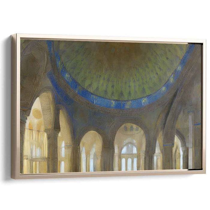 Celestial Canopy: Romantic Golden and Azure Architectural Canvas Art
