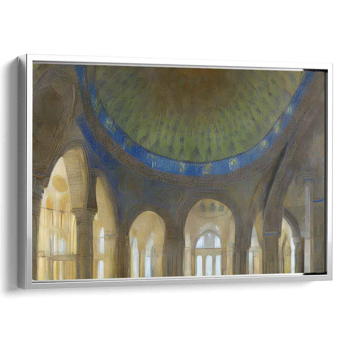 Celestial Canopy: Romantic Golden and Azure Architectural Canvas Art