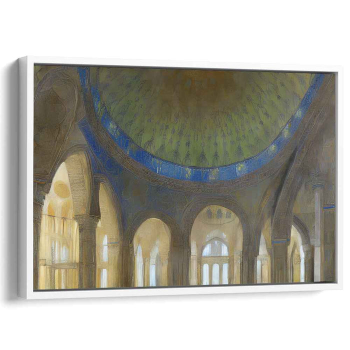Celestial Canopy: Romantic Golden and Azure Architectural Canvas Art