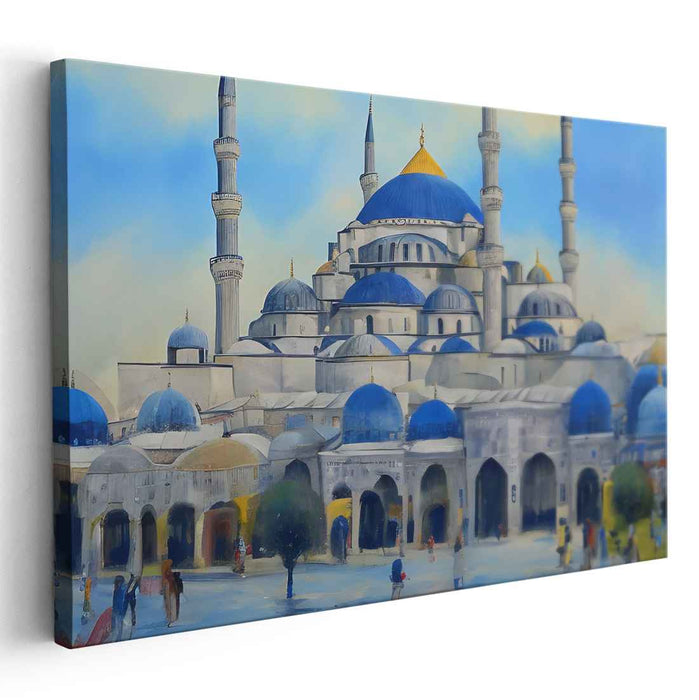 Echoes of Ottoman Grandeur: Blue Mosque Architectural Marvel Canvas Art Print