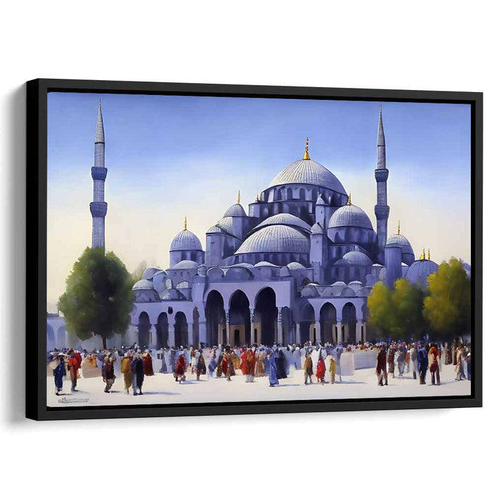 Celestial Night Echoes: The Blue Mosque in Festive Splendor Canvas Art Print