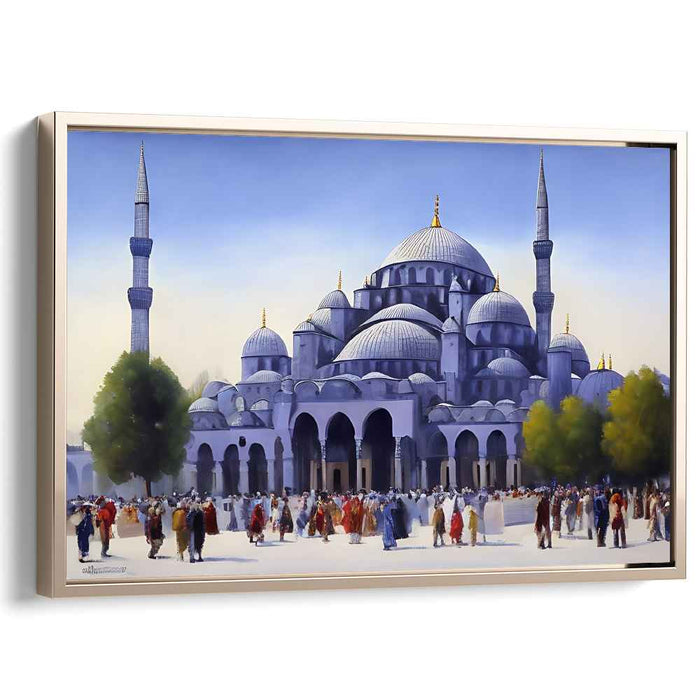 Celestial Night Echoes: The Blue Mosque in Festive Splendor Canvas Art Print