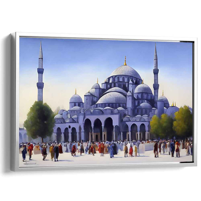 Celestial Night Echoes: The Blue Mosque in Festive Splendor Canvas Art Print
