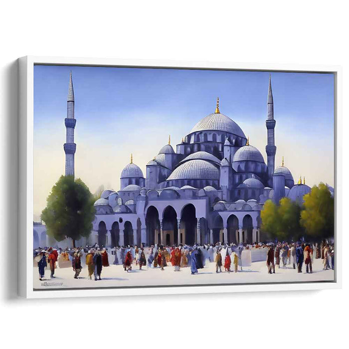 Celestial Night Echoes: The Blue Mosque in Festive Splendor Canvas Art Print