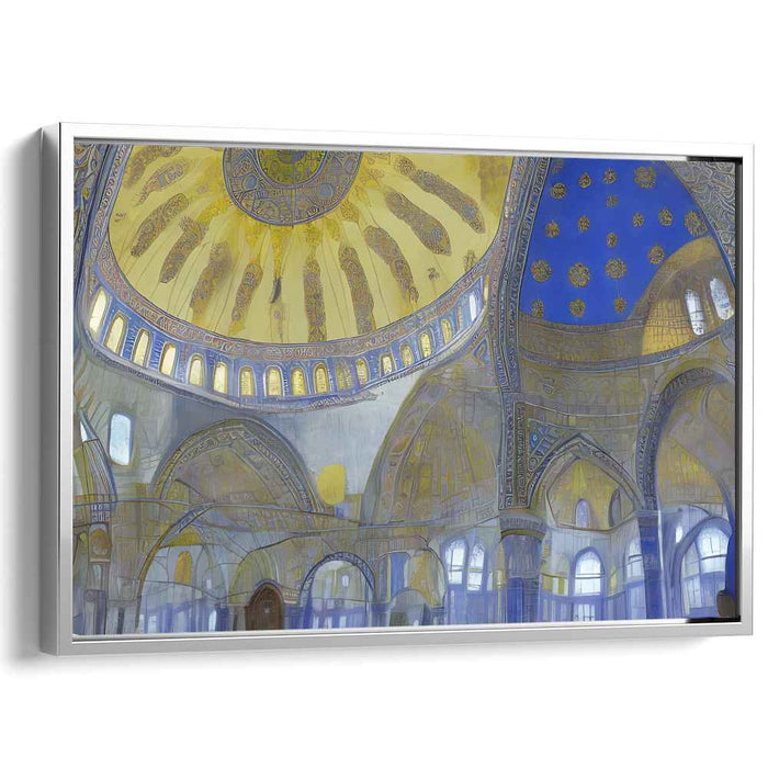 Celestial Echoes Reverie: Majestic Blue and Gold Mosque Interior Canvas Art Print