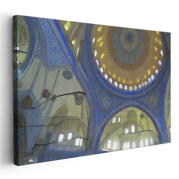 Azure Harmony Embrace Golden Elegance: Islamic Art Inspired Blue and Gold Dome Ceiling Canvas Print