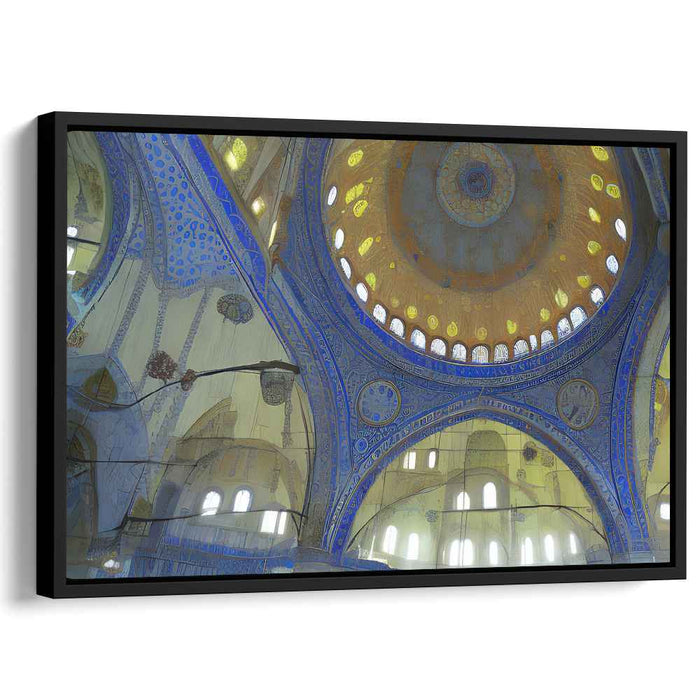 Azure Harmony Embrace Golden Elegance: Islamic Art Inspired Blue and Gold Dome Ceiling Canvas Print