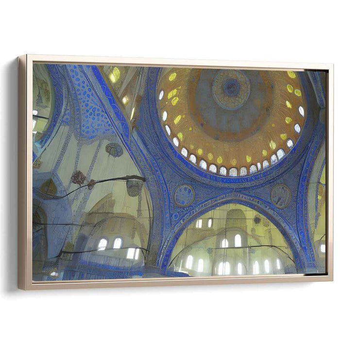 Azure Harmony Embrace Golden Elegance: Islamic Art Inspired Blue and Gold Dome Ceiling Canvas Print