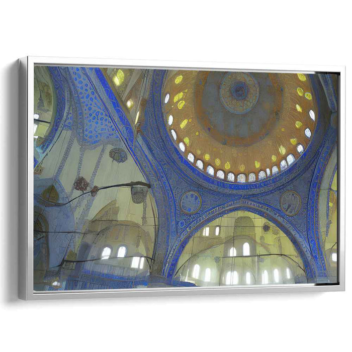 Azure Harmony Embrace Golden Elegance: Islamic Art Inspired Blue and Gold Dome Ceiling Canvas Print