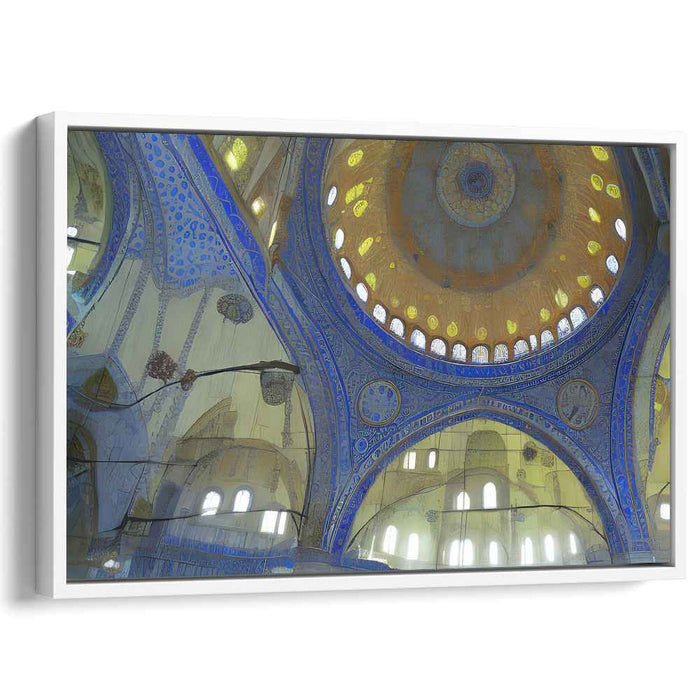 Azure Harmony Embrace Golden Elegance: Islamic Art Inspired Blue and Gold Dome Ceiling Canvas Print
