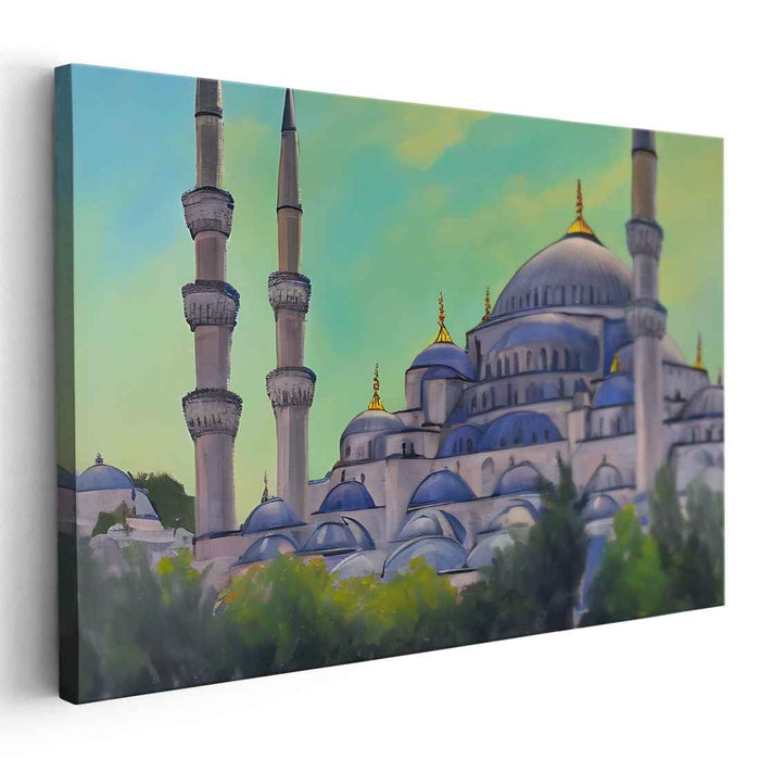 Silent Prayers Before Dawn: Blue Mosque at Dawn Canvas Art Print