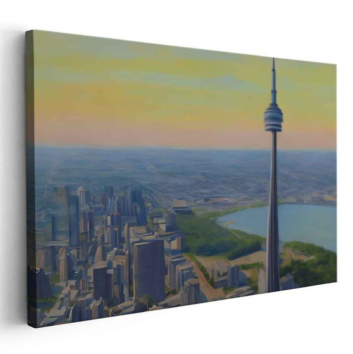 Skyline Sentinel: Modern Cityscape with Iconic Tower Canvas Art Print