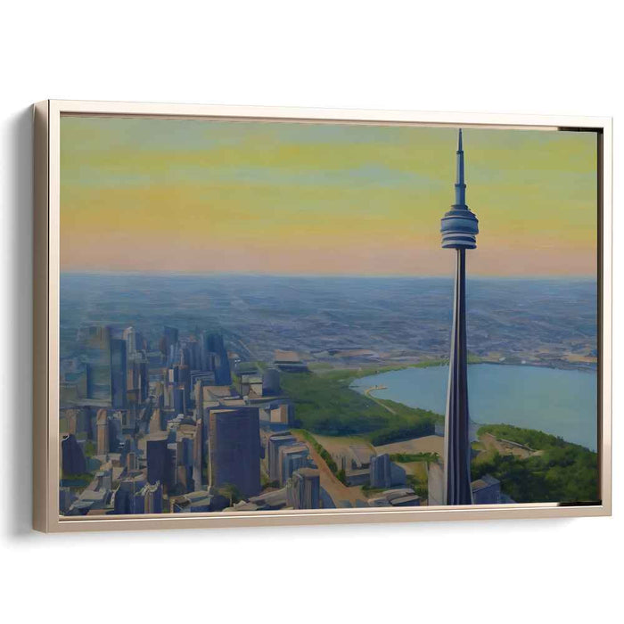 Skyline Sentinel: Modern Cityscape with Iconic Tower Canvas Art Print