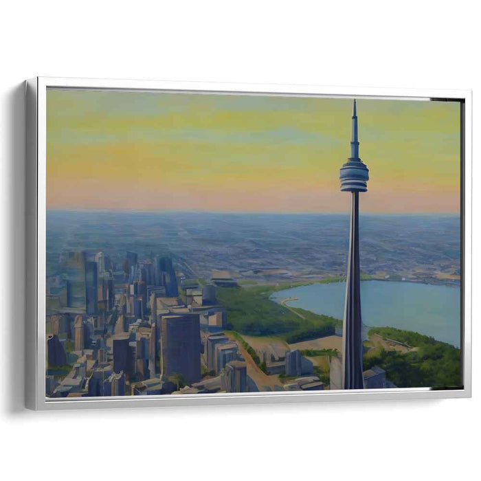 Skyline Sentinel: Modern Cityscape with Iconic Tower Canvas Art Print