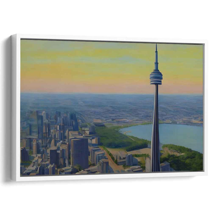 Skyline Sentinel: Modern Cityscape with Iconic Tower Canvas Art Print