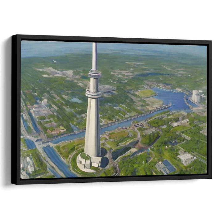 Majestic Urban Spire: Realistic Aerial Cityscape Canvas Art Print