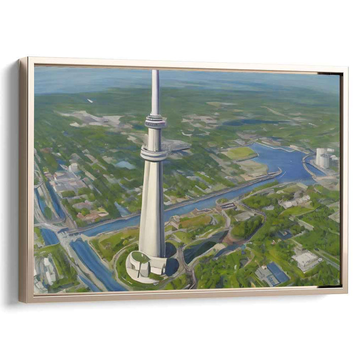 Majestic Urban Spire: Realistic Aerial Cityscape Canvas Art Print